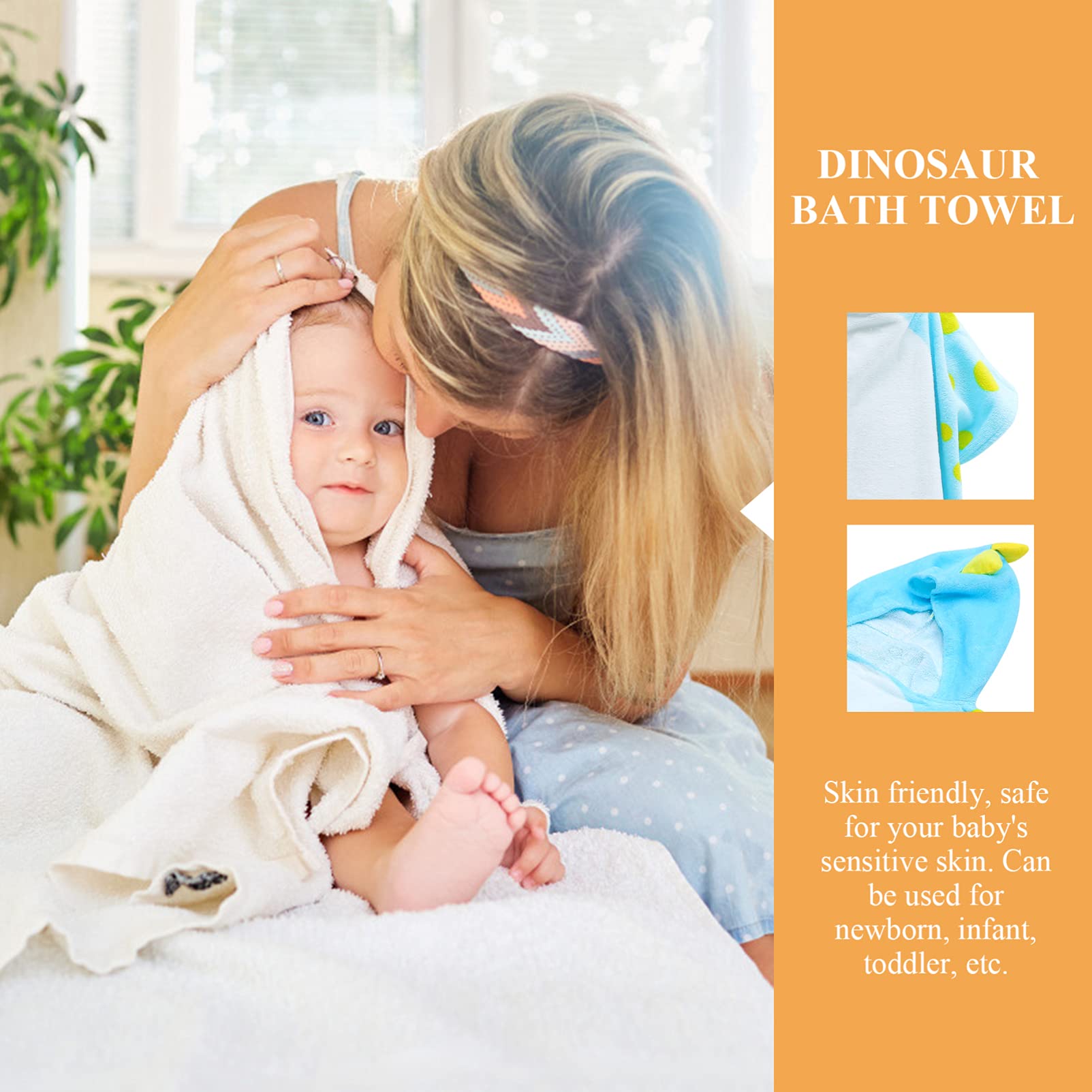 Abaodam Serviette de Bain à Capuche pour Bébé en Coton, Motif Dinosaure, Ultra Absorbante, Lavable en Machine, Bain