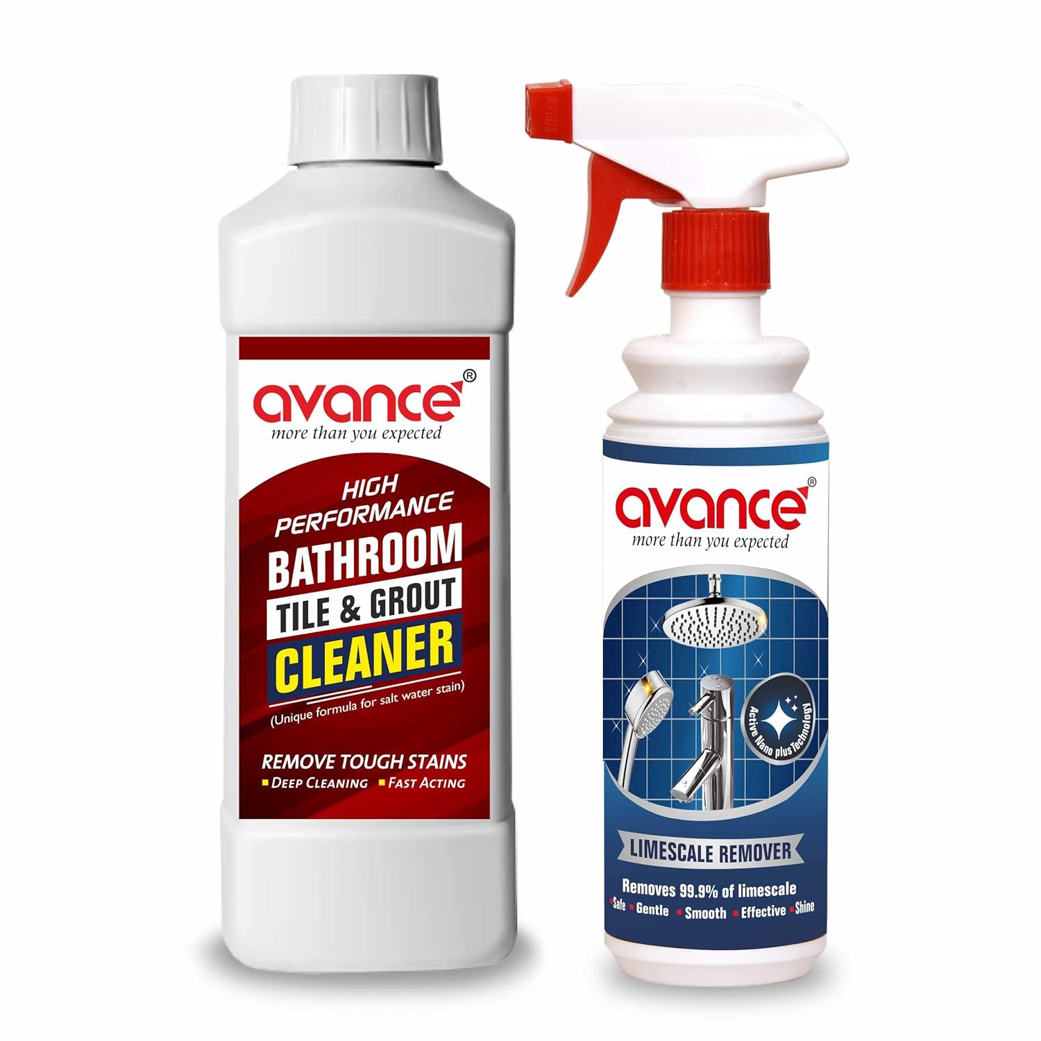 Avance Bathroom Tile & Grout Cleaner (1L) & Steel Tap Cleaner (Limescale remover) 500ml Combo