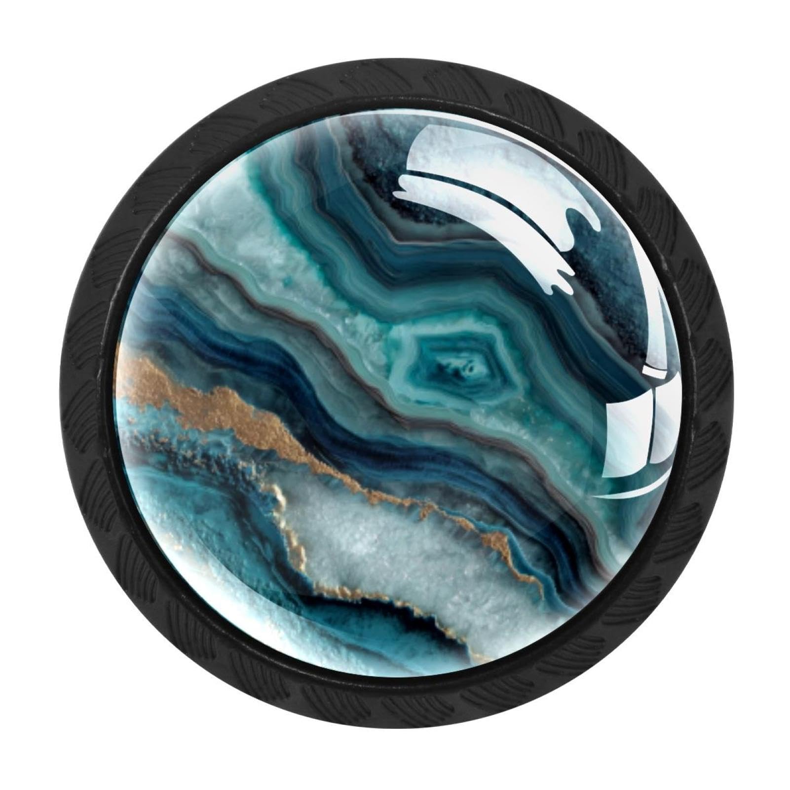 CHENZZZZ 4 Pieces Round Cabinet Knobs Teal Agate Texture (2) Dresser Knobs Pulls Handles with Screws for Drawer Pulls Handles Knobs Door Knobs