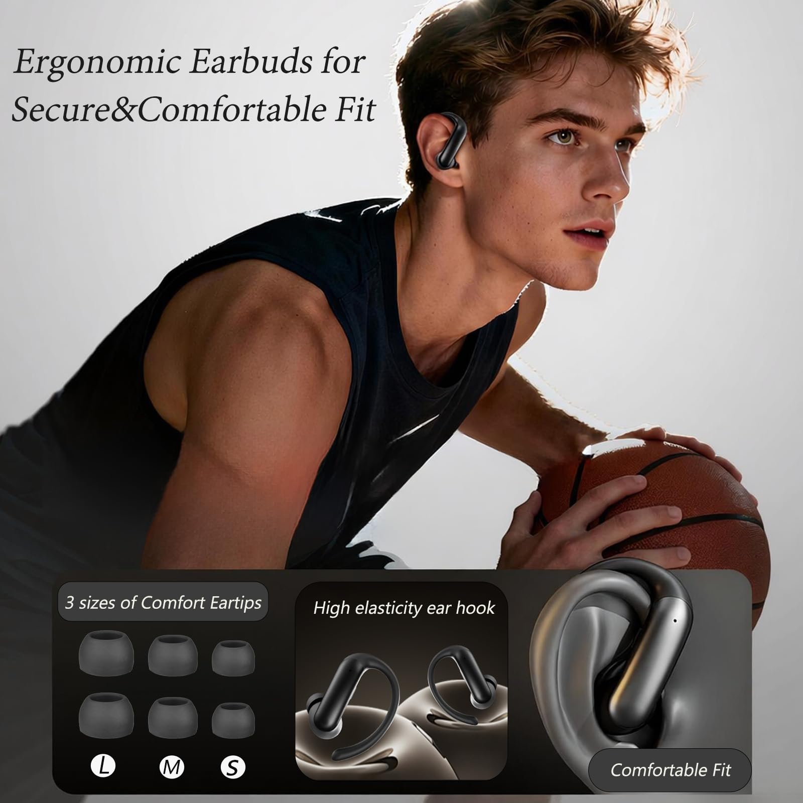 Ecouteurs Bluetooth 6.0 sans Fil Sport,Écouteur pour Courir IPX7, 75Hrs avec 3D HiFi Stéréo,Écran LED Earbuds Android/iOS,ENC Réduction Bruit Mic,oreillette Casque pour Running/Sport (Noir)