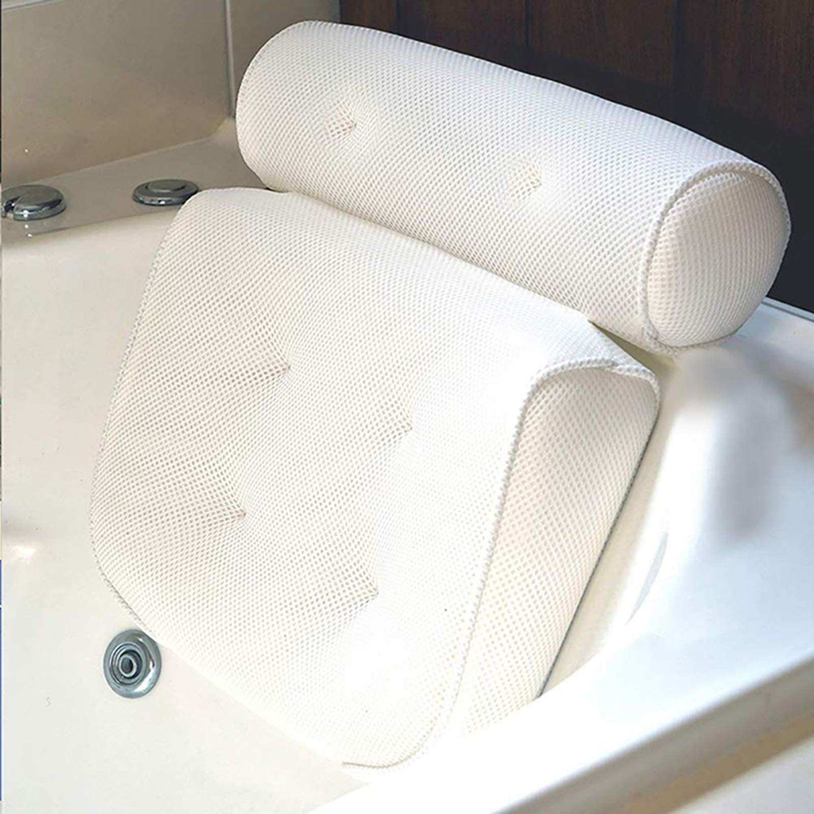 Poduszka do wanny MyrRhe Spa: siatka powietrzna 3D, podparcie szyi i pleców, miękka, 6 przyssawek