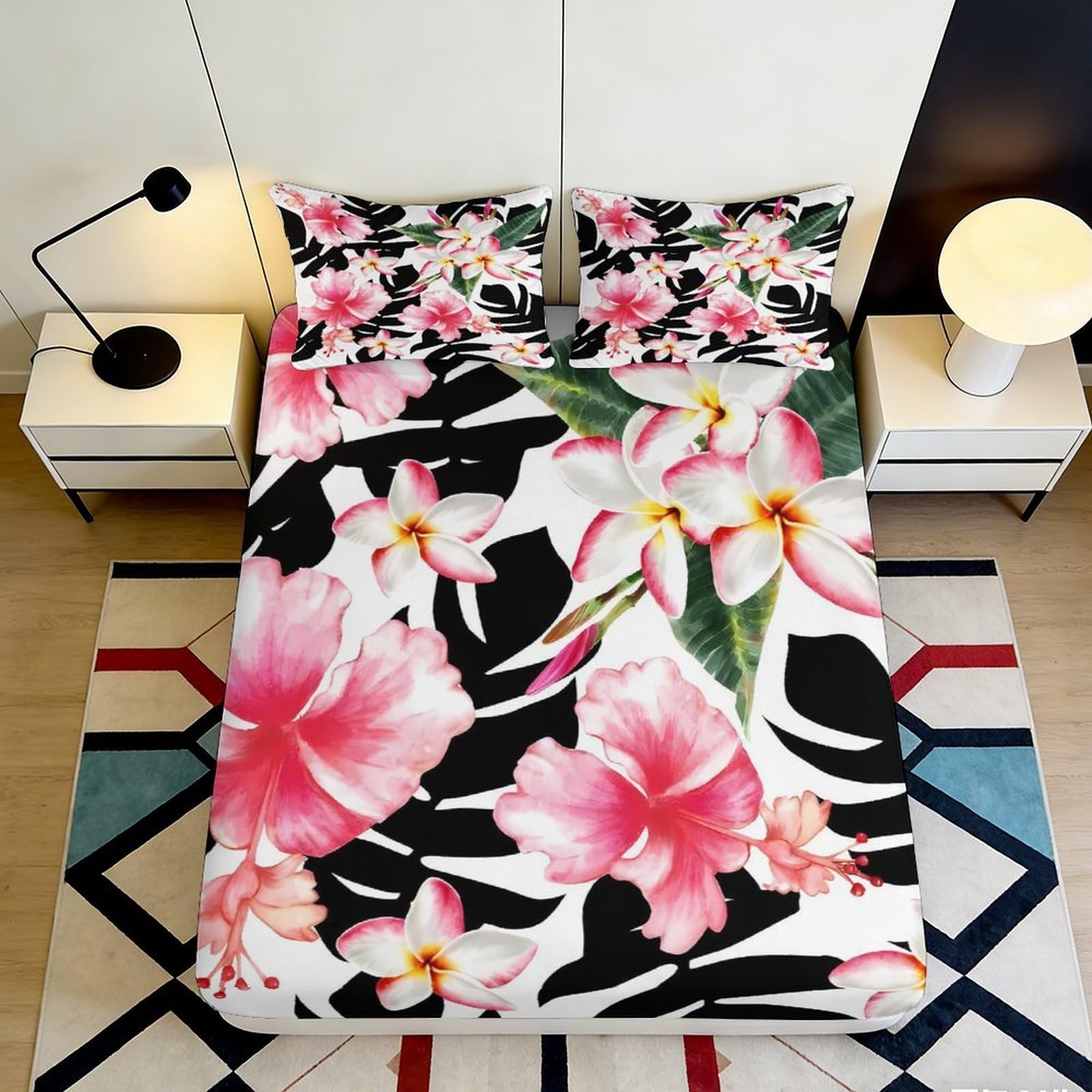 Pnayamiorkfel Style-3 3D Printed Tropical Hibiscus Fitted Sheet Microfiber Soft Floral Plumeria Mattress Cover For Bedroom Dorm Decor 90X200x25cm