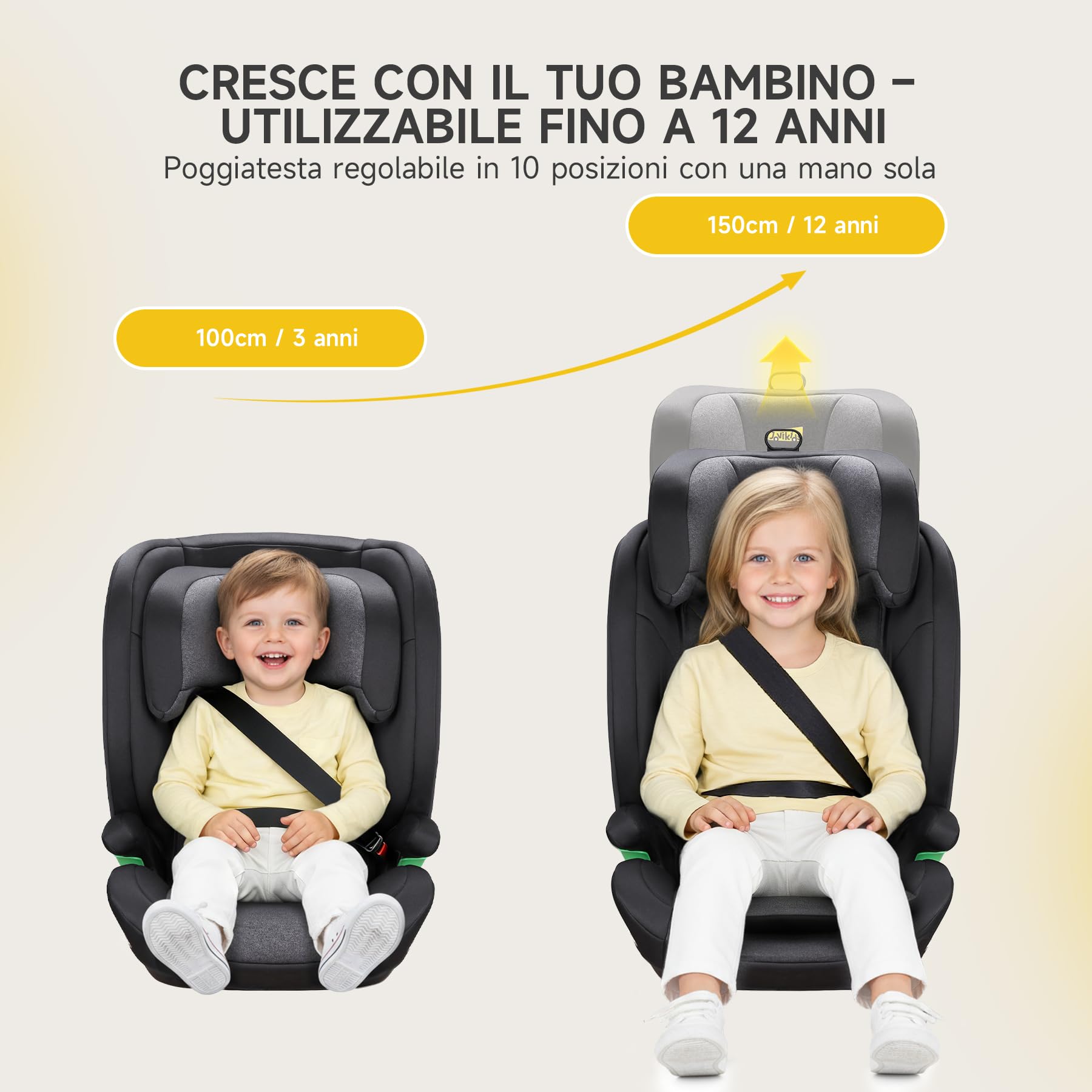 i-Size R129 - Seggiolino auto per bambini da 3,5 a 12 anni (100-150 cm), con schienale regolabile, poggiatesta, protezione dagli urti laterali, léger, Rehausseur Isofix (Nero, Con ISOFIX)