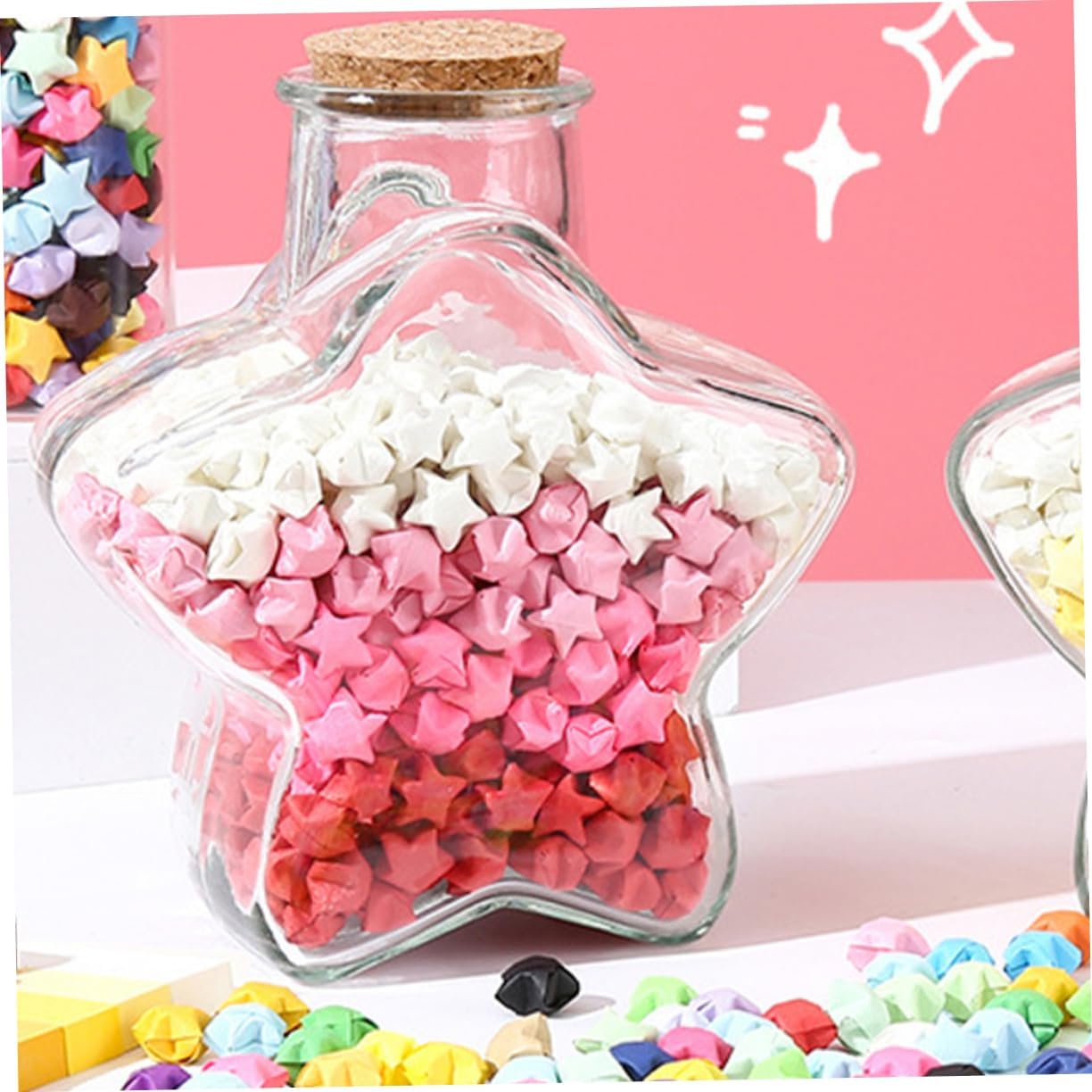 1set Origami Star Storage Bottle Multi-function Decorative Glass Bottles for Wishing and Crafting Gradient for and Room Decor