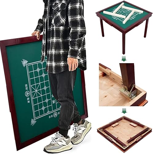 Miniatura 3 de Mesa Mahjong plegable, mesa de cartas multifunción de 35 pulgadas con 4 portavasos y 4 cajones, mesa de juego cuadrada para mahjong, blackjack de