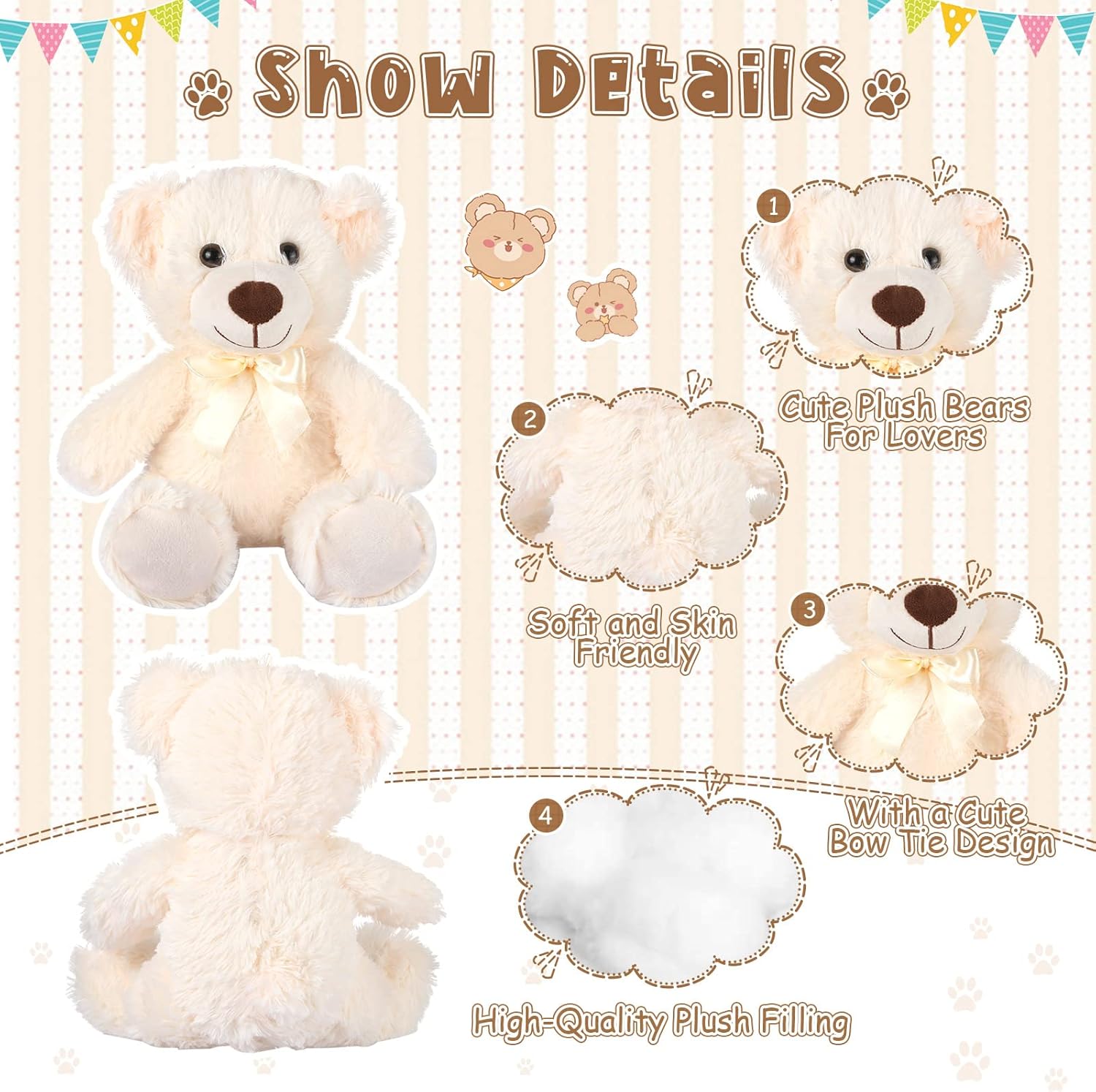 Zhanmai 12 Pcs 14 Inch Valentine's Day Bear Stuffed Animal Bulk Gifts Bulk Soft Plush Stuffed Bear for Bridal Anniversary Centerpiece Baby Shower Party Favor