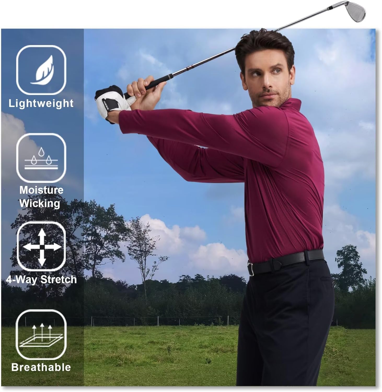 M MAELREG Short and Long Sleeve Polo Shirts for Men Dry Fit Performance Moisture Wicking Sport Pin Striped Mens Golf Shirts - Image 5