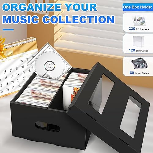 Miniatura 2 de AOBOPLE Cajas de almacenamiento de CD, paquete de 3 cajas de cartón de 2 compartimentos para CD, soporte para CD con tapa de ventana de PVC,