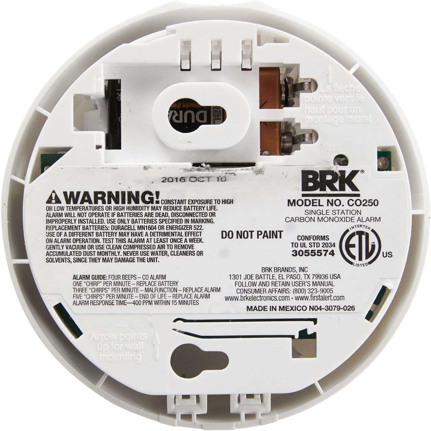 FIRST ALERT Carbon Monoxide Alarm | BRK CO250 Battery Operated Carbon Monoxide Detector With 9-Volt Battery  Two Silence Features