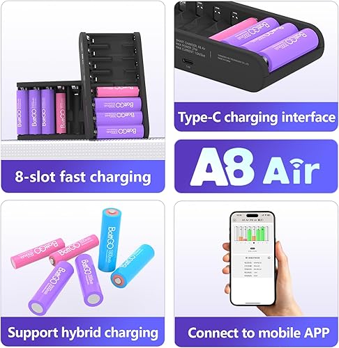 Miniatura 3 de ISDT Cargador de batería AA AAA Baterías recargables 8-Bay Cargador inteligente portátil Carga rápida Puerto de entrada USB para 1.2V NiMH NiCd 1.5V