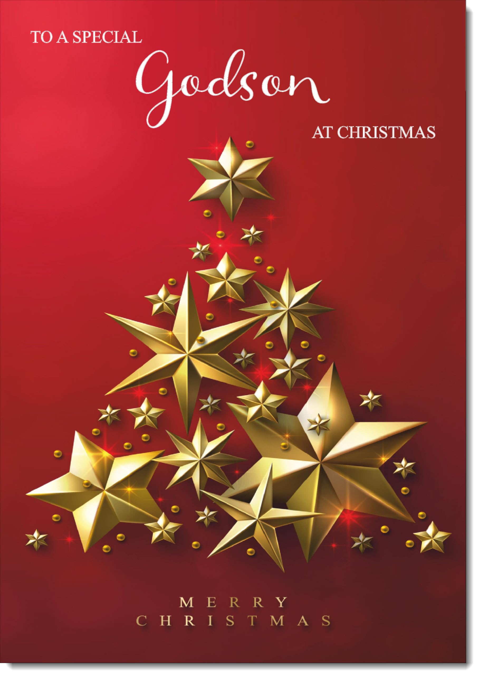 doodlecards Godson Christmas Card Gold Star Christmas Tree Large A4 Size Christmas Card for Godson with Plain Envelope — image 1