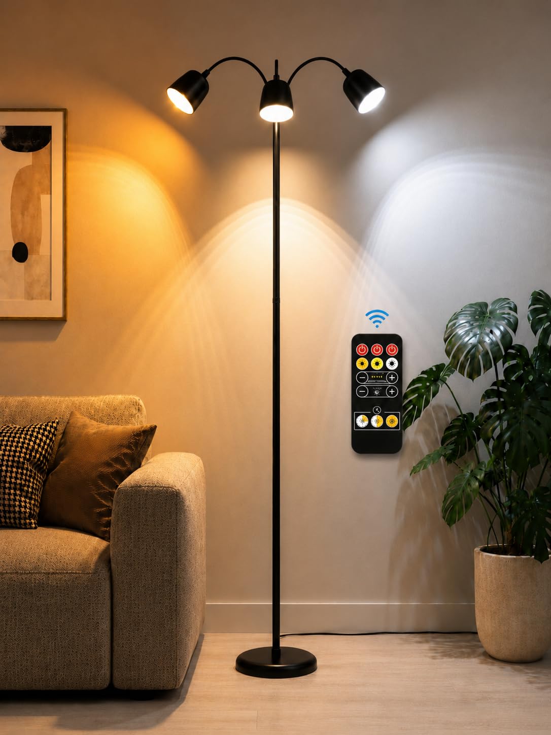 1700K Ultra-Warm 3-Head Floor Lamp, 80.7" Tall Standing Lamp with Stepless 1700K-6000K Color Temperature and Brightness, Individually Controlled Lights, Remote, Timer & Memory for Living Room Bedroom