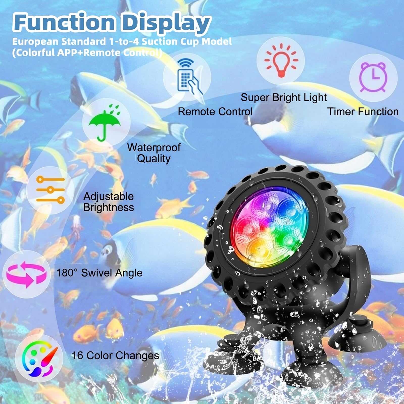Illuminazione a LED subacquea RGB, luce subacquea, per stagno, illuminazione subacquea, con telecomando e app Bluetooth, IP68, luce subacquea per giardino, patio, albero (4 in 1)