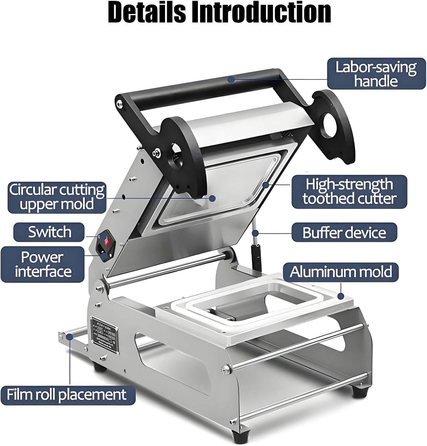Sellador manual de bandejas de alimentos, máquina de prensa manual de acero inoxidable para contenedores para llevar, sellado térmico fiable para filetes, platos cocinados, sándwiches, frutas y
