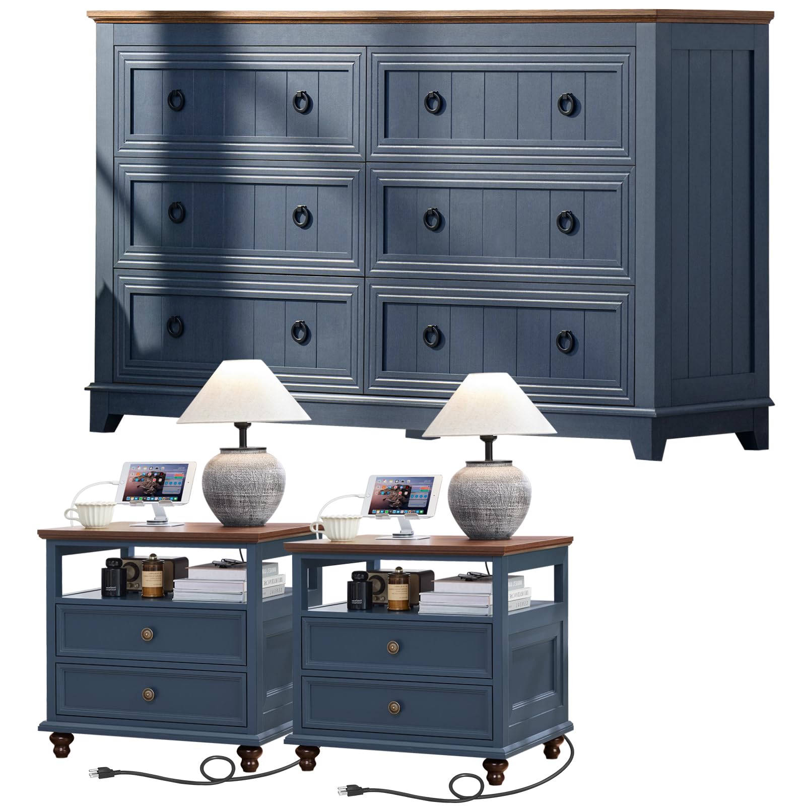 Amazon.com: Joaxswe Farmhouse Dresser and Nightstand Set of 3, 6