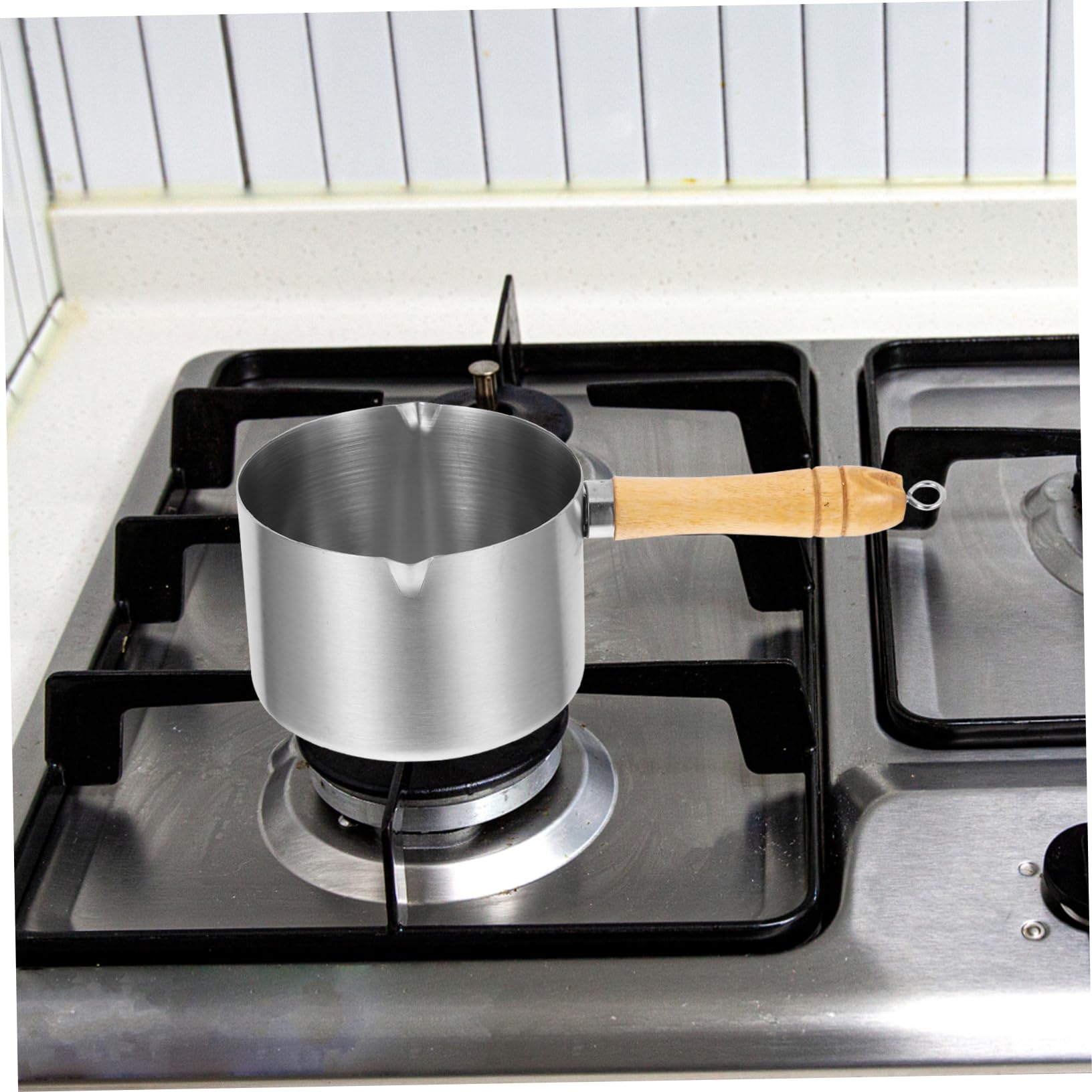 Alipis Stainless Steel Pour Oil Pan Wood Handle Small Non-stick Butter Melting Pot for Cooking Lightweight and Easy to Clean for Sauces and Heating