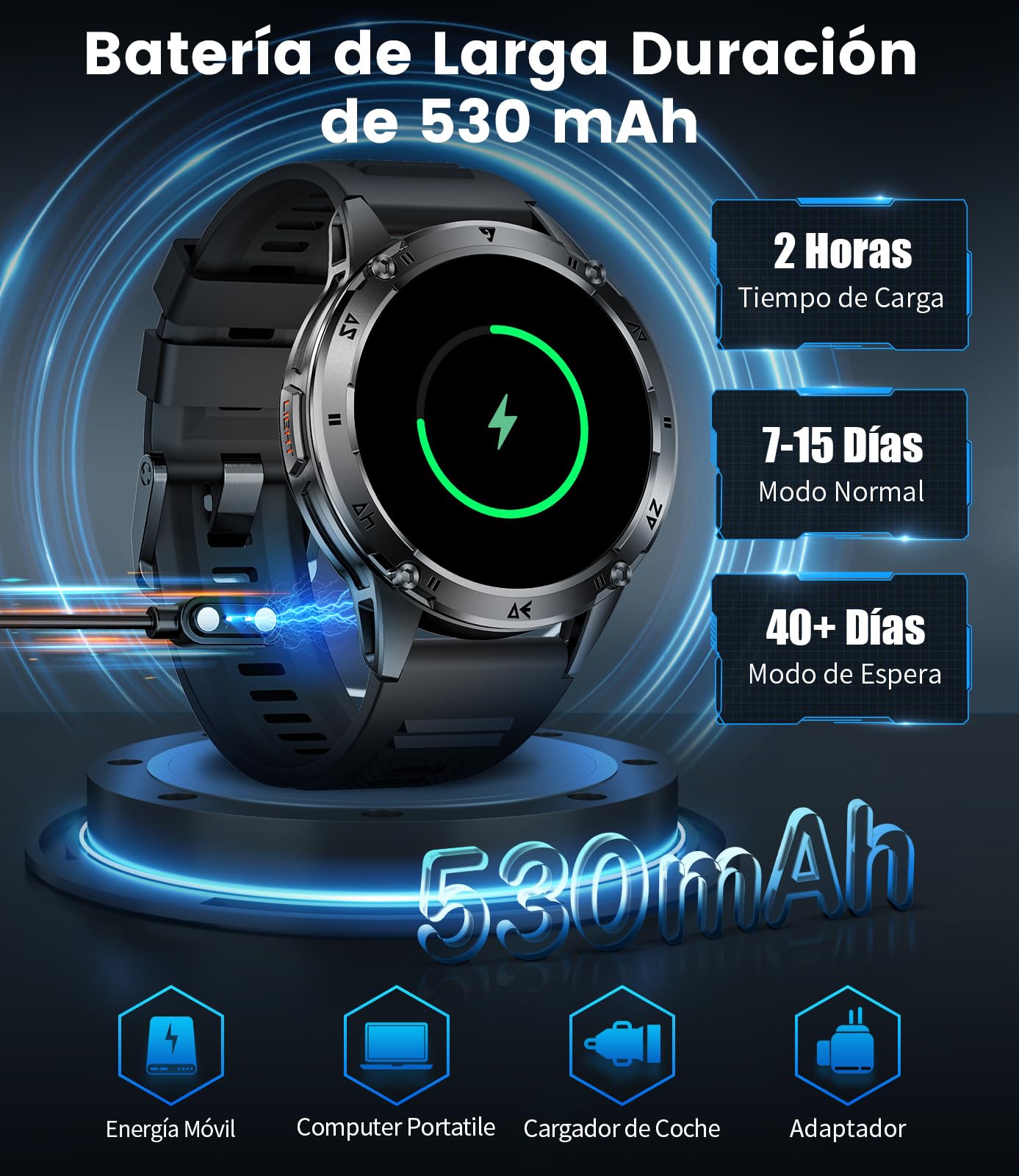 Reloj Inteligente Hombre con Llamadas Bluetooth, Pantalla HD Amoled 1.43", Smartwatch Hombre Dotado de Cardio, Sueño, SpO2, 110+ Deportes, IP68, Android/iOS