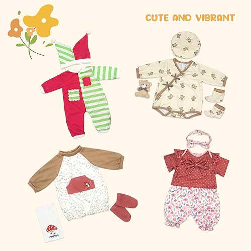 Miniatura 2 de Juego de ropa de muñeca de 12 piezas para muñecas Reborn de 22 pulgadas, 4 accesorios completos que incluye mamelucos, diadema, calcetines, babero,