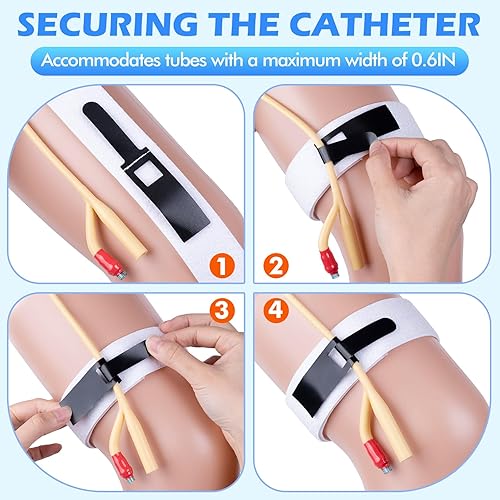 Miniatura 6 de Foley - Correa de catéter para las piernas, banda ajustable antideslizante, soporte para catéter para un drenaje seguro, paquete de 3 unidades, 23.6