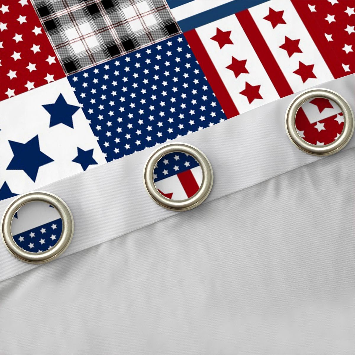 Lot de 2 rideaux de fenêtre patriotiques - Taille XXL - 260 x 140 cm - Étoiles et rayures - Imprimé patchwork - Rideaux occultants - Motif géométrique - Bleu marine - Pour adultes et enfants