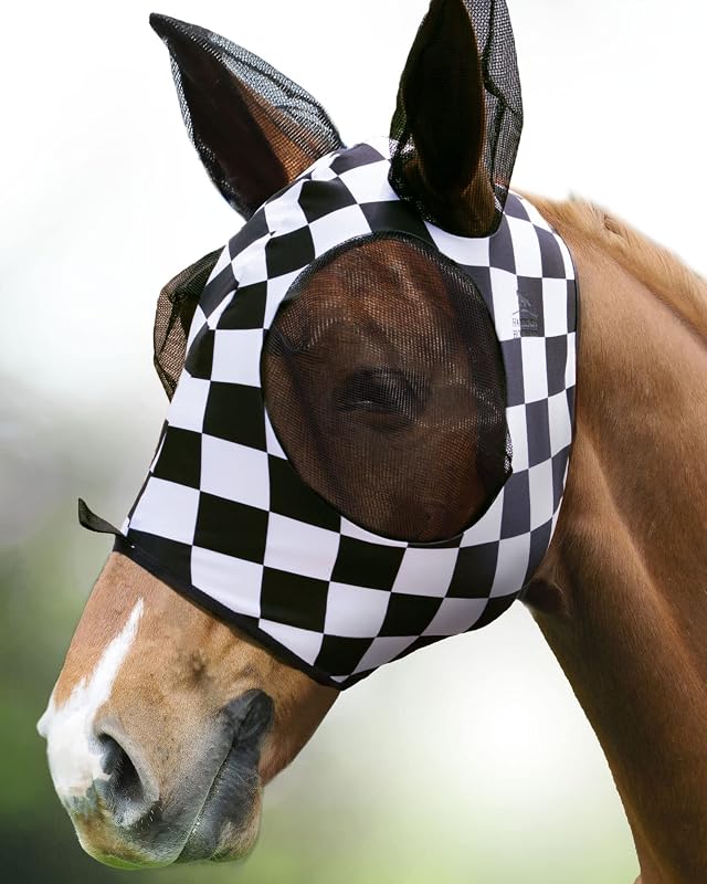 Máscara contra moscas para cavalos com ampla área para os olhos Harrison Howard Checker Board, tamanho S