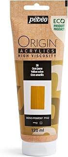 PEBEO Origin - Eco-designed High-viscosity Acrylic Paint - High Pigment Concentration for Intense Color and Excellent Lightfastness - 4.05 Fluid Ounces (120 ml) Tube - Yellow Ochre