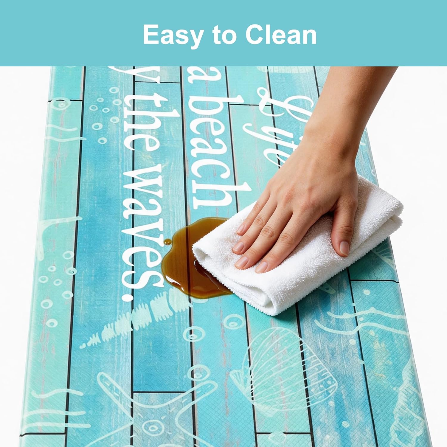 Beach Themed Kitchen Rugs Sets of 2 Cushioned Anti-Fatigue Nautical Kitchen Mat for Floor, 17"x29" +17"x47", Blue