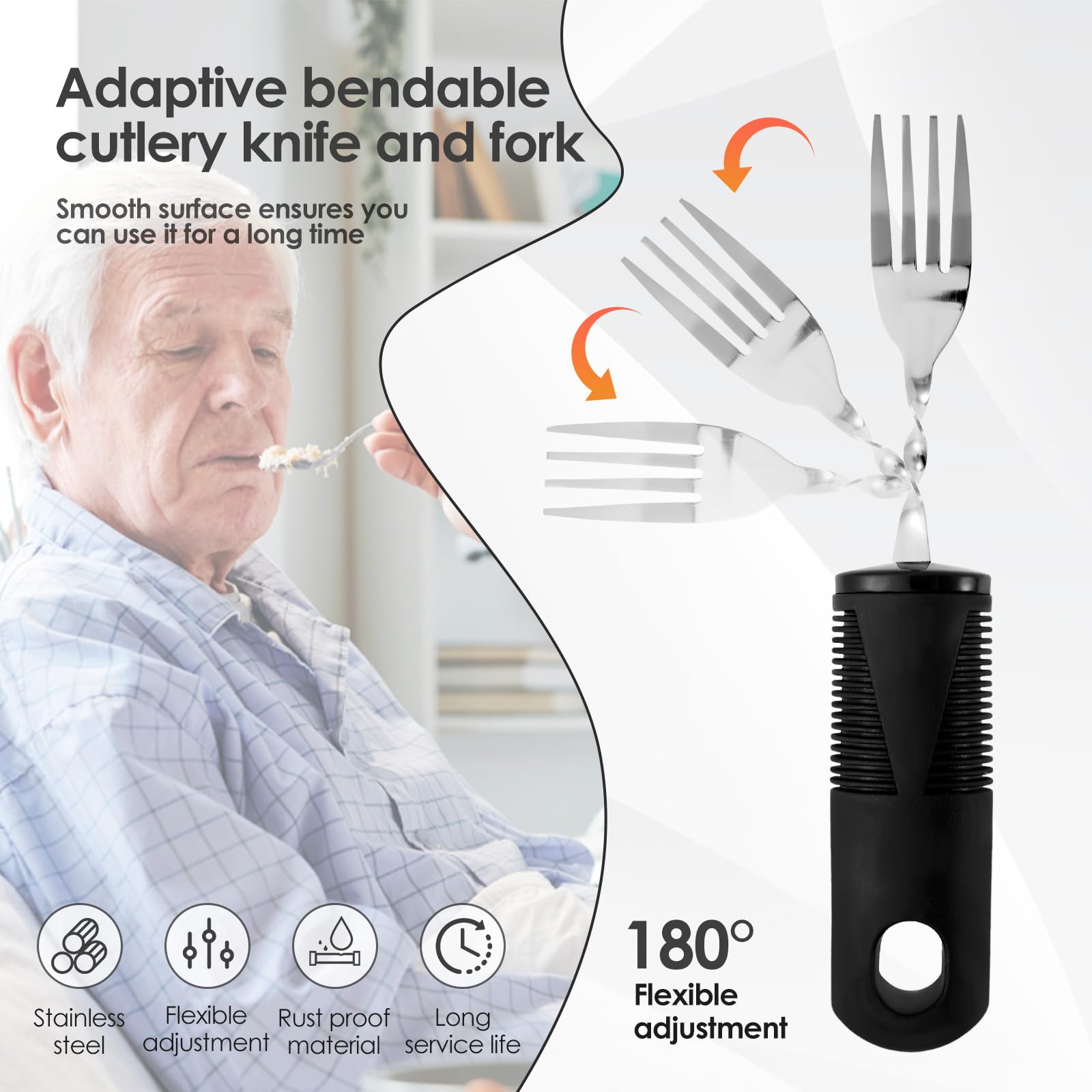 ZJRDYYK 5PCS Adaptive Utensils, Easy Grip Silverware Set, Built Up Bendable Fork, Built Up Utensils for Arthritis Parkinsons Hand Tremors Ederly Adults Kids Eating