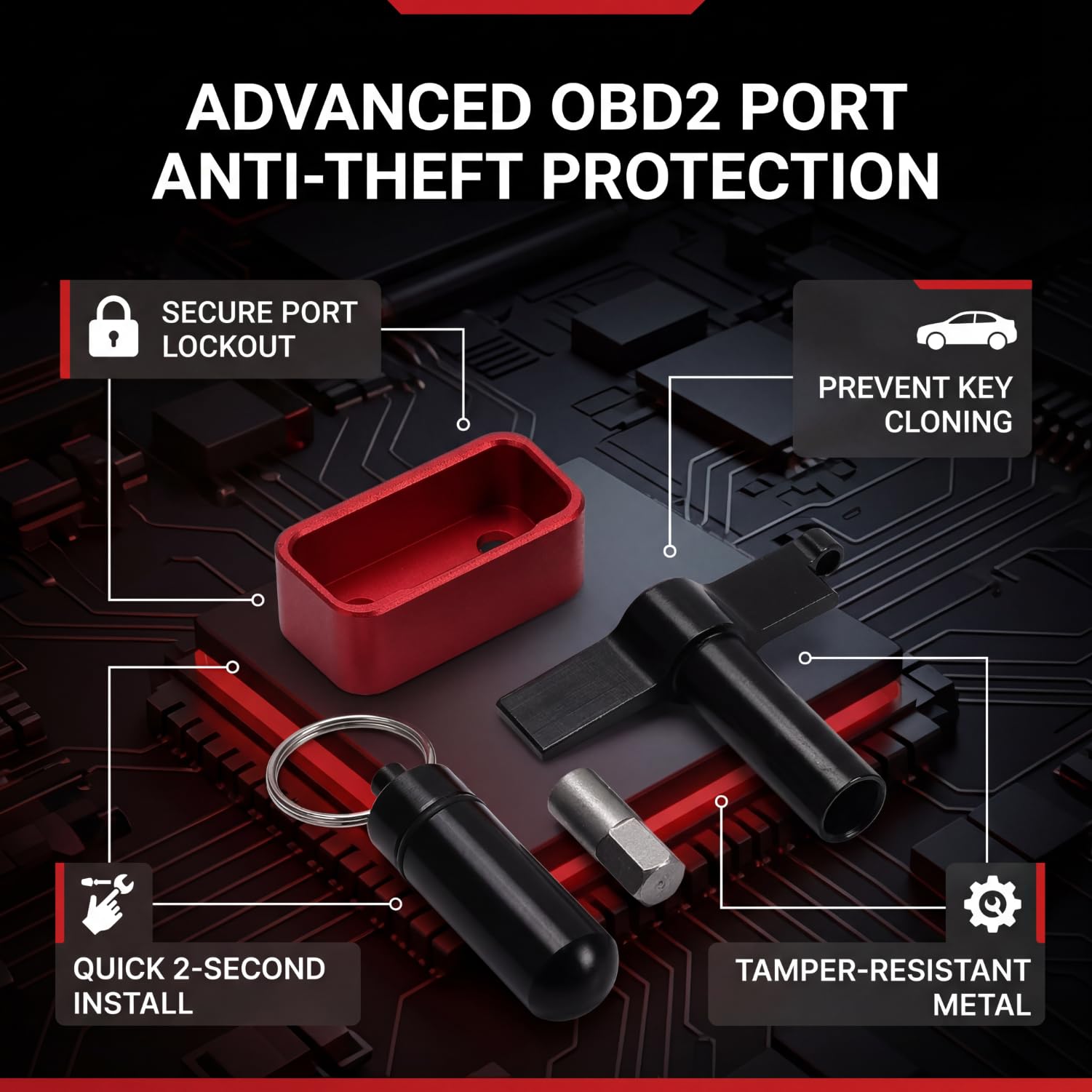 FTVOGUE Protezione Antifurto in Metallo con Blocco Porta OBD2 per Auto, SUV, Camion, con Strumento di Rimozione Dedicato per Proteggere L'interfaccia OBD e Impedire L'accesso Non