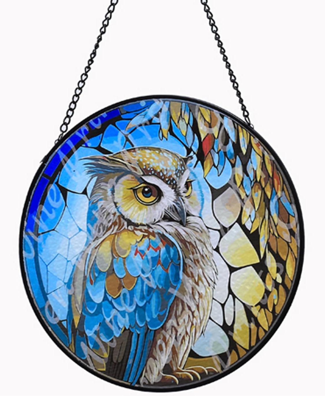 Yeyert Pink, Green, Orange, Blue Flower Owl Stained Windows Hanging Suncatcher,Christmas Branch Tree Suncatchers Window Ornament Glass Panel Sun Catcher Wall Hanging Decor Birthday Gifts