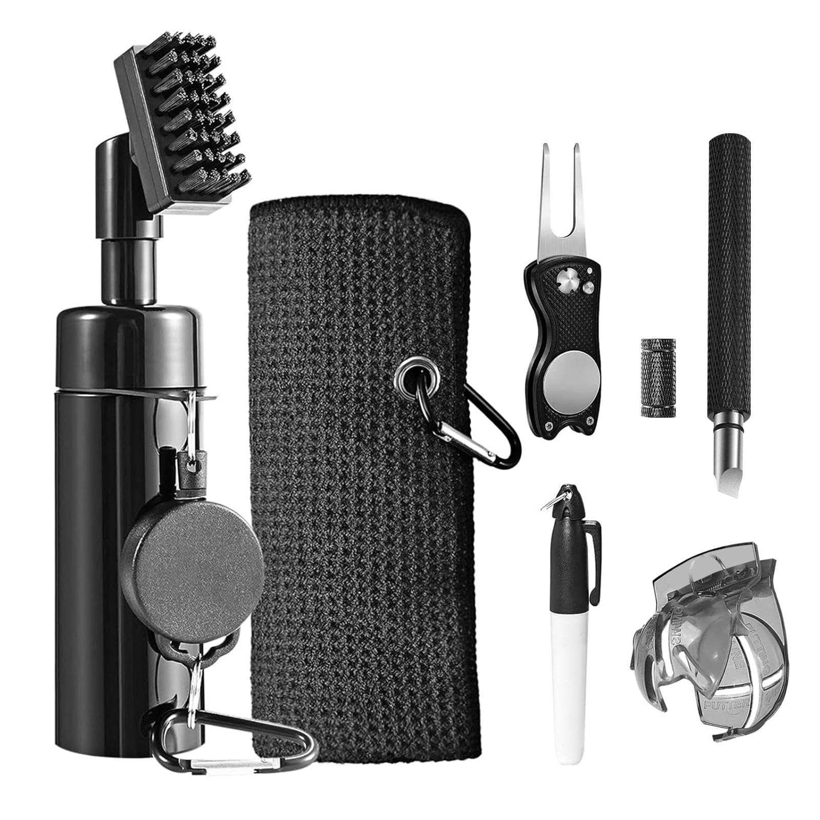 Anwangda 6Pcs Golf Club Cleaning Kit, Golf Club Cleaner Brush with Water Spray Bottle and Retractable Cord, Microfiber Golf Towel Golf Groove Cleaner Golf Accessory Golf Present for Men