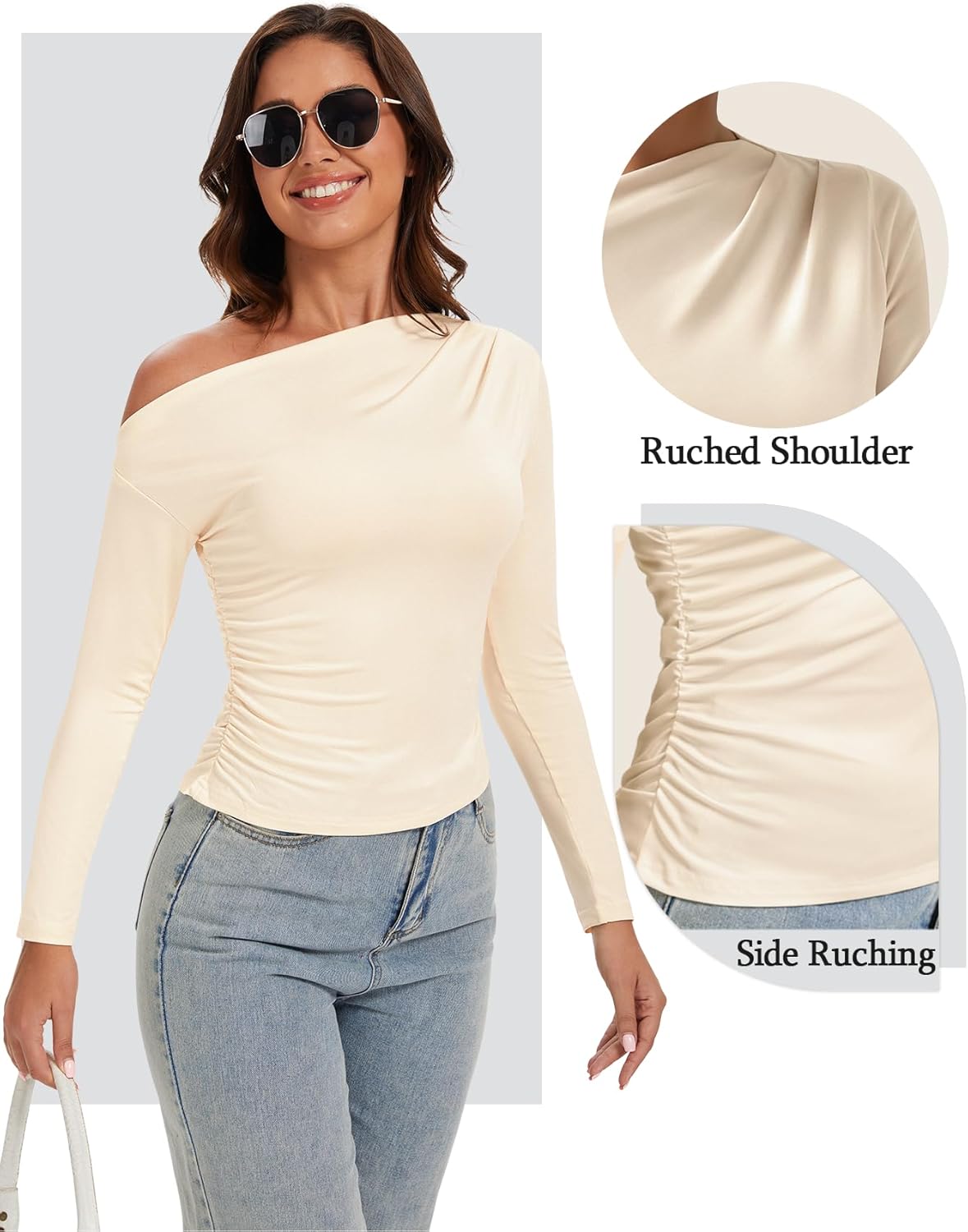 Womens Long Sleeve Shirts Off The Shoulder Going Out Tops Fall Trendy Cute Y2k Top Sexy Asymmetrical Blouses - Image 4