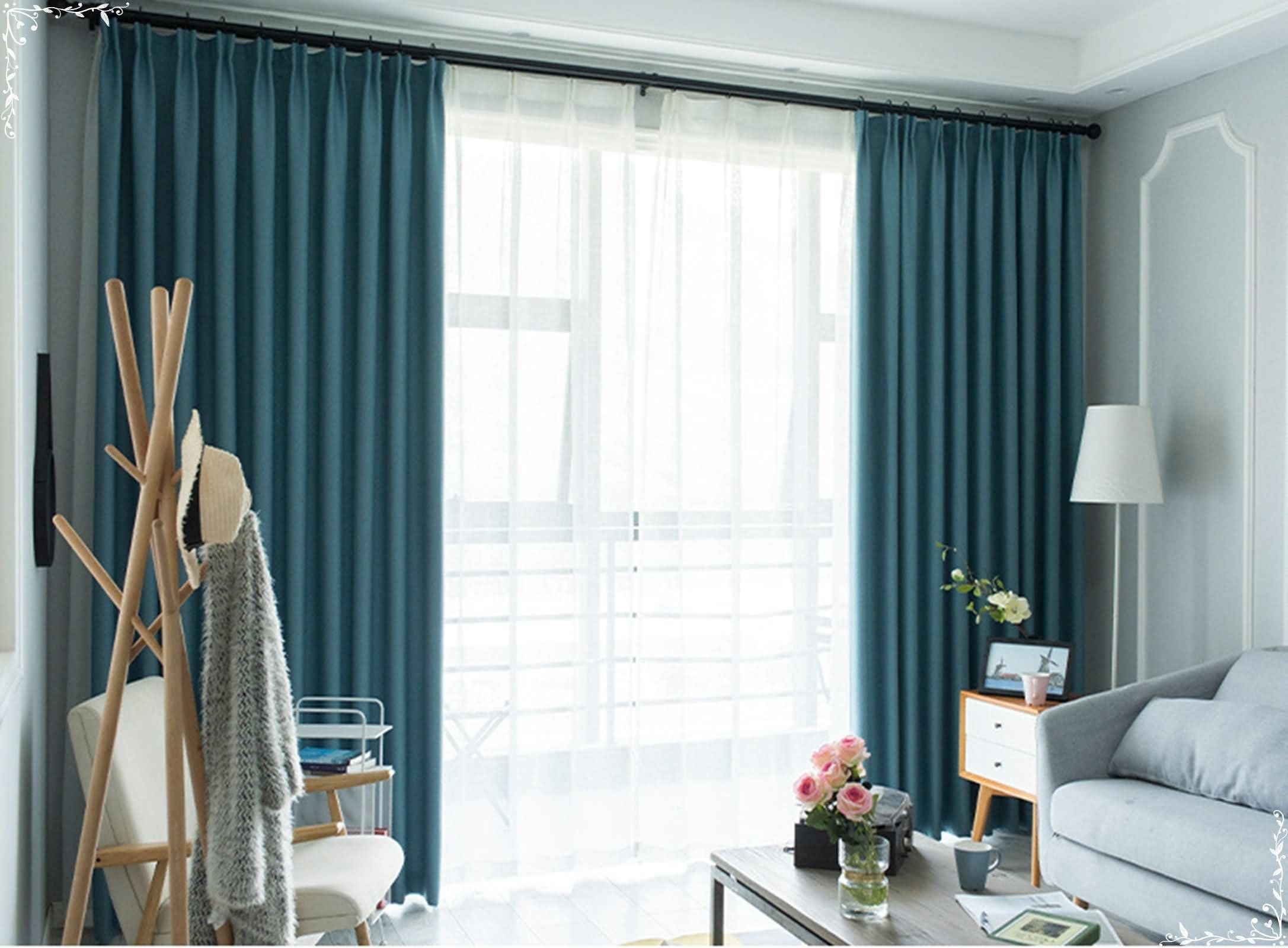 Rideau chambre occultant anti-lumière Beydodo, rideaux thermiques coton lin bleu à crochet