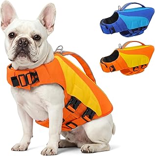 AOFITEE Dog Life Jacket, Adjustable Medium Dog Life Vest, High Buoyancy Dogs Swimming Vest Lifejacket with Handle & D-Rings, Reflective Pet Safety Vest Lifesaver for Swimming Boating (Orange M)