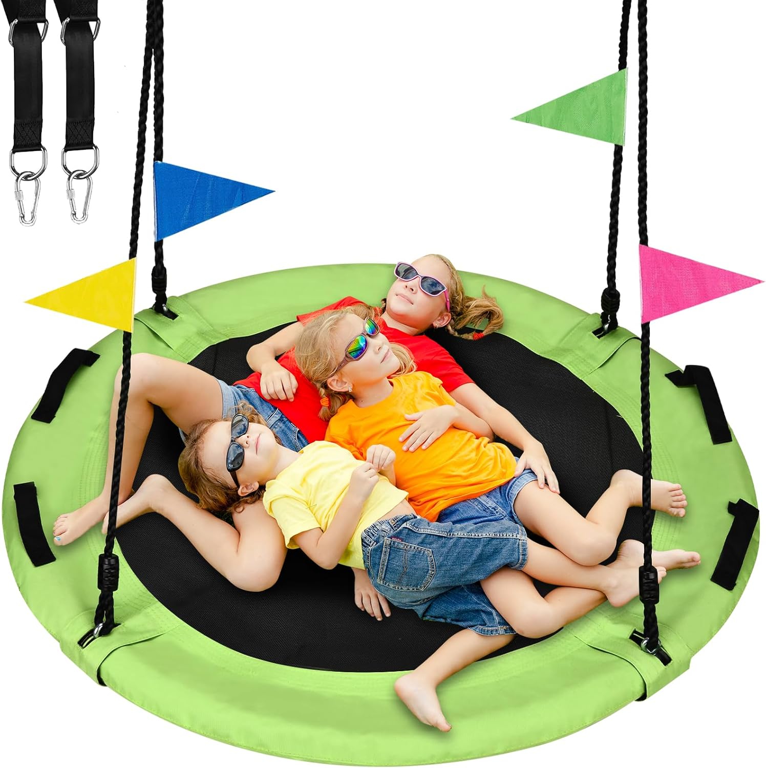 48 inch Tree Swing, Larger Saucer Flying Swing for Whole Family, 900lbs Weight Capacity, with Adjustable Hanging Straps, for Outdoor Playground, Green