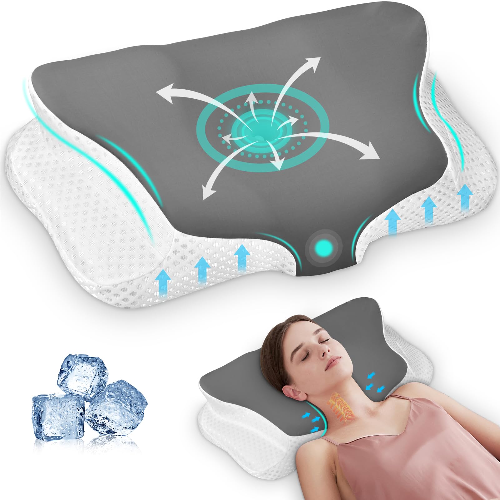 Ehomfory Cuscino Cervicale per Dormire, Cuscino Ergonomico, 62x41x9/12cm