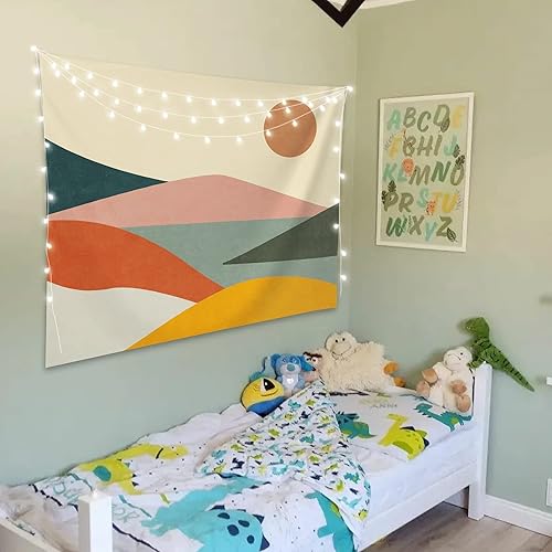 Miniatura 4 de SUOTEMEIFEI Tapiz bohemio de sol de montaña, arte simple, diseño de amanecer, naturaleza, puesta de sol, paisaje, abstracto, estético, decoración de