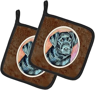 Caroline's Treasures 7177PTHD Black Labrador Pair of Pot Holders Kitchen Heat Resistant Pot Holders Sets Oven Hot Pads for Cooking Baking BBQ, 7 1/2 x 7 1/2