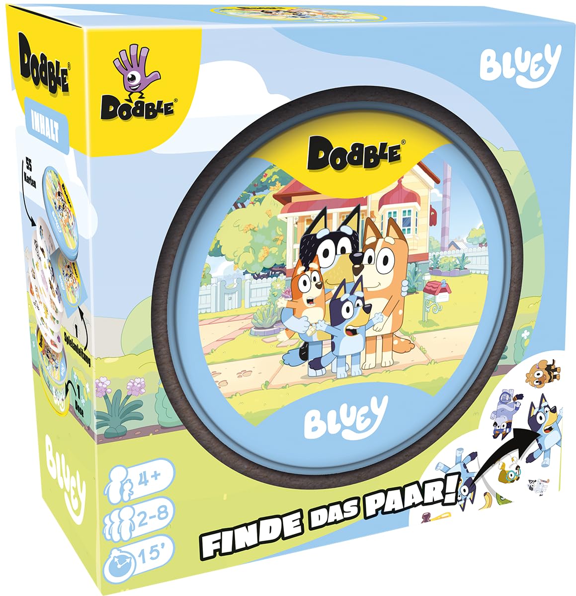 Asmodee, Dobble Bluey, DE-Version, Familienspiel für 2-8 Spieler ab 6 Jahren, Schnelles Reaktionsspiel mit 15 Minuten Spielzeit pro Partie