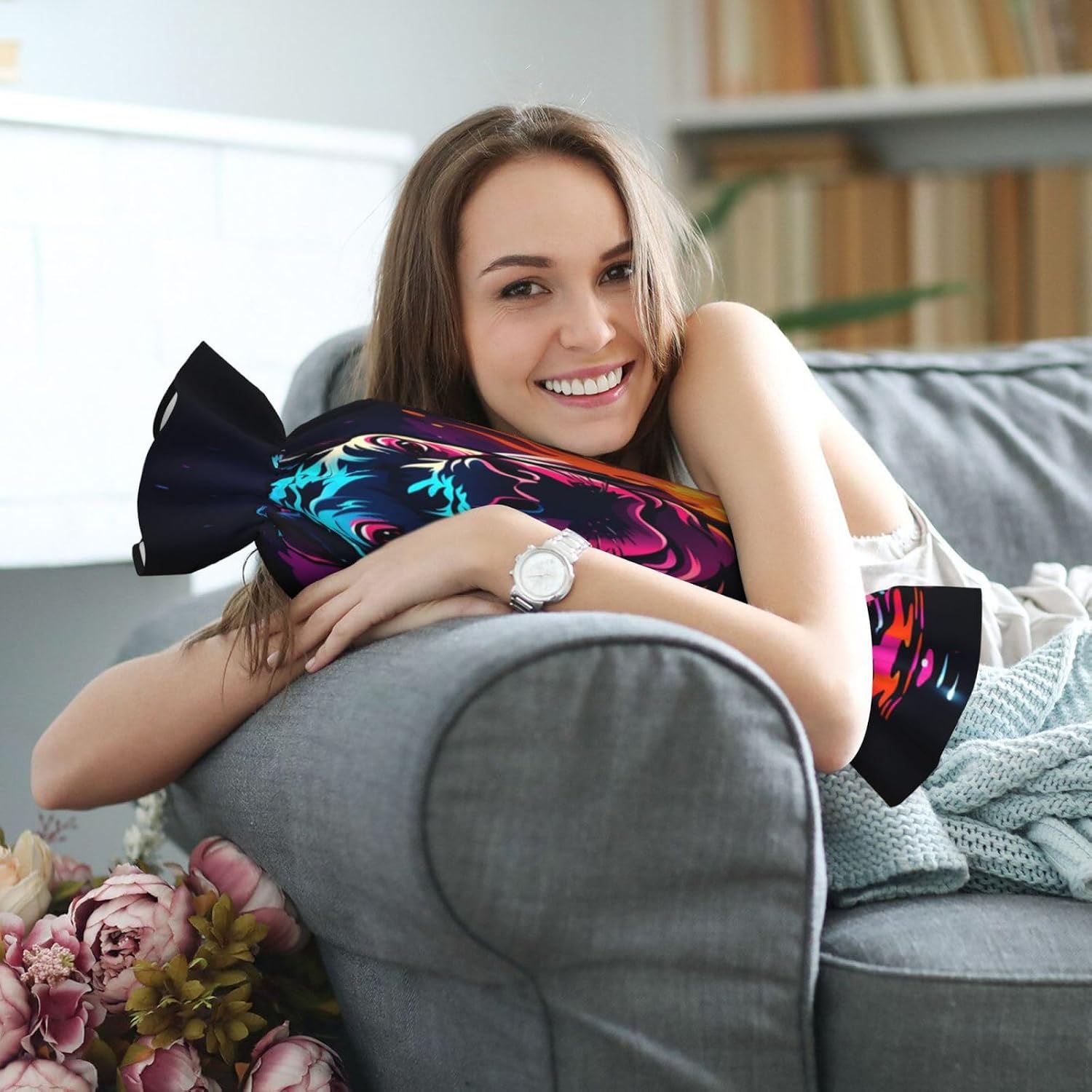 Rhinoceros Emerging Cylindrical Pillow-Premium Bed Pillows, Side Sleeper Neck Support, Decorative Candy Design, Soft and Durable