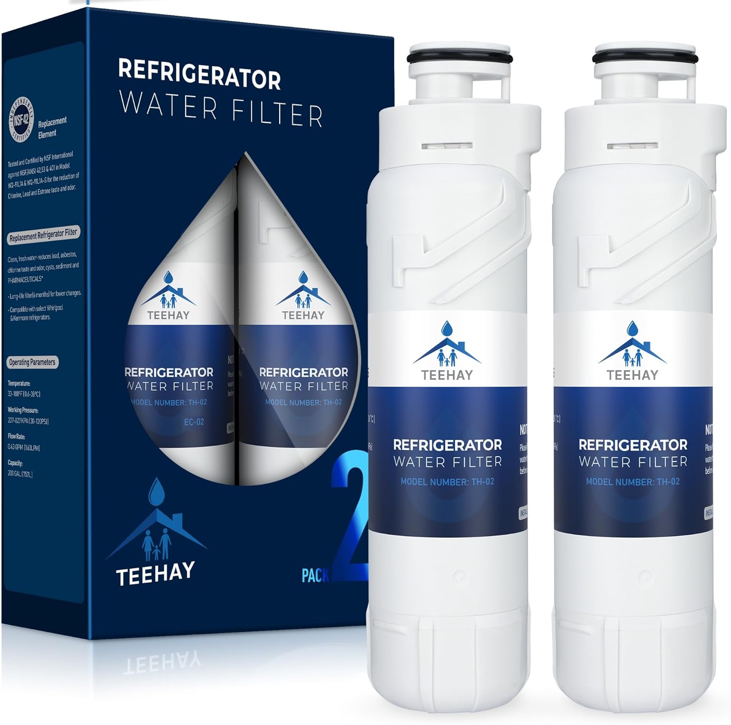 W10413645A/EDR2RXD1 Water Filter 2 Replacement, Compatible with KAD2RXD1, EDR2RXD1, WHR2RXD1, P9KB2L, P9RFKB2L, 9903, 9082, 469082, 2 Pack