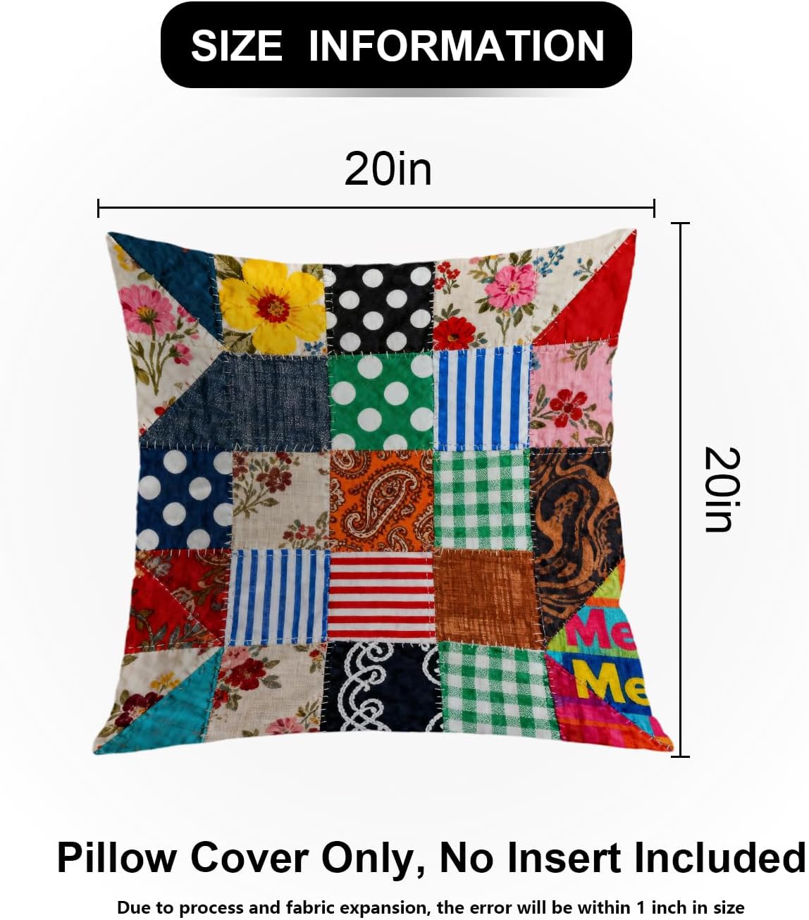 Shrahala Plaid Colorful Decorative Pillow Covers, Square Multi Colored Patchwork Pattern Cushion Case for Sofa Bedroom Car Throw Pillow Covers Square 20 x 20 inches Multi Geometric, Set of 2