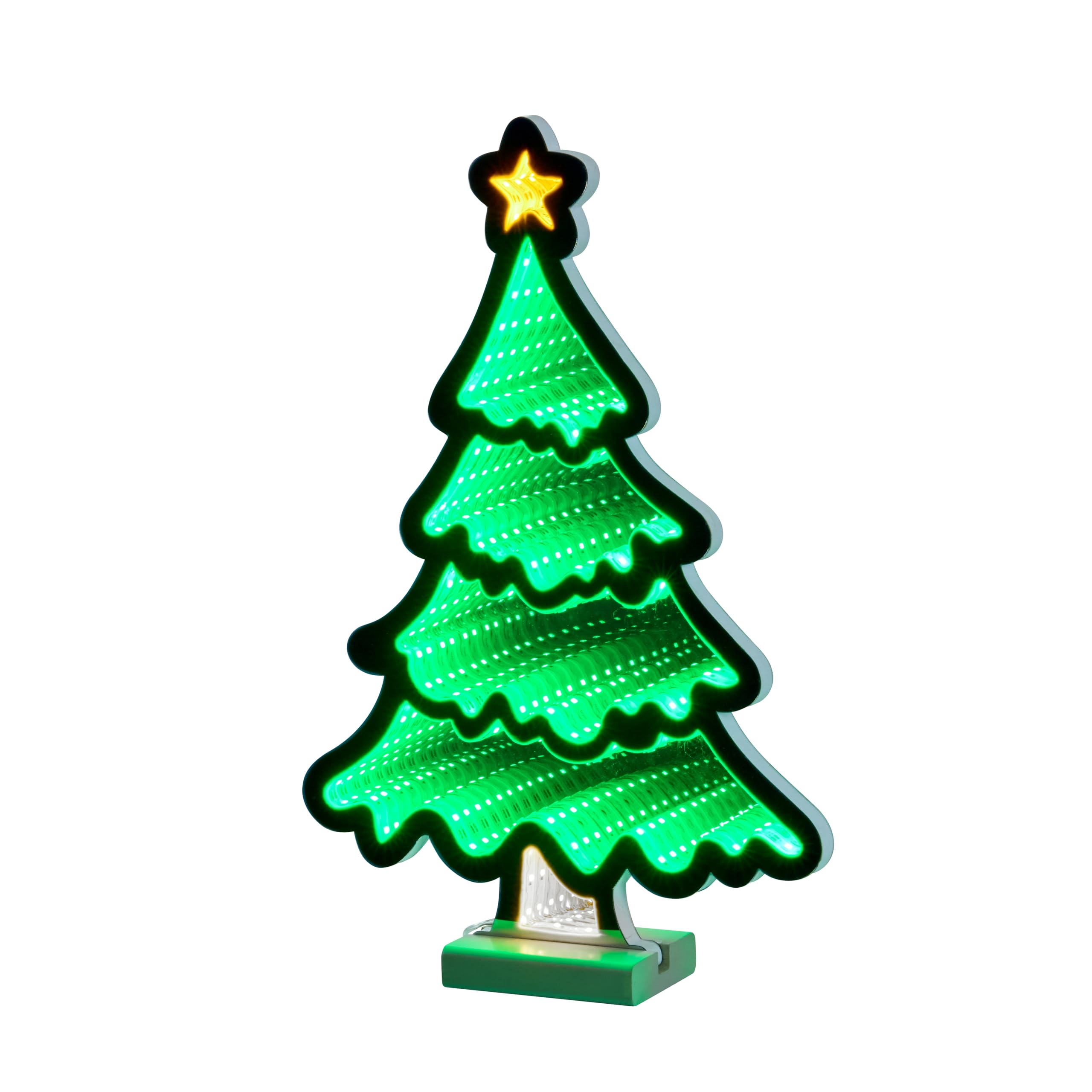 Smart Garden Árbol de Navidad con efecto espejo infinito 3D, luz LED, verde, 40 cm, doble cara, decoración navideña para el hogar, luces festivas de Navidad