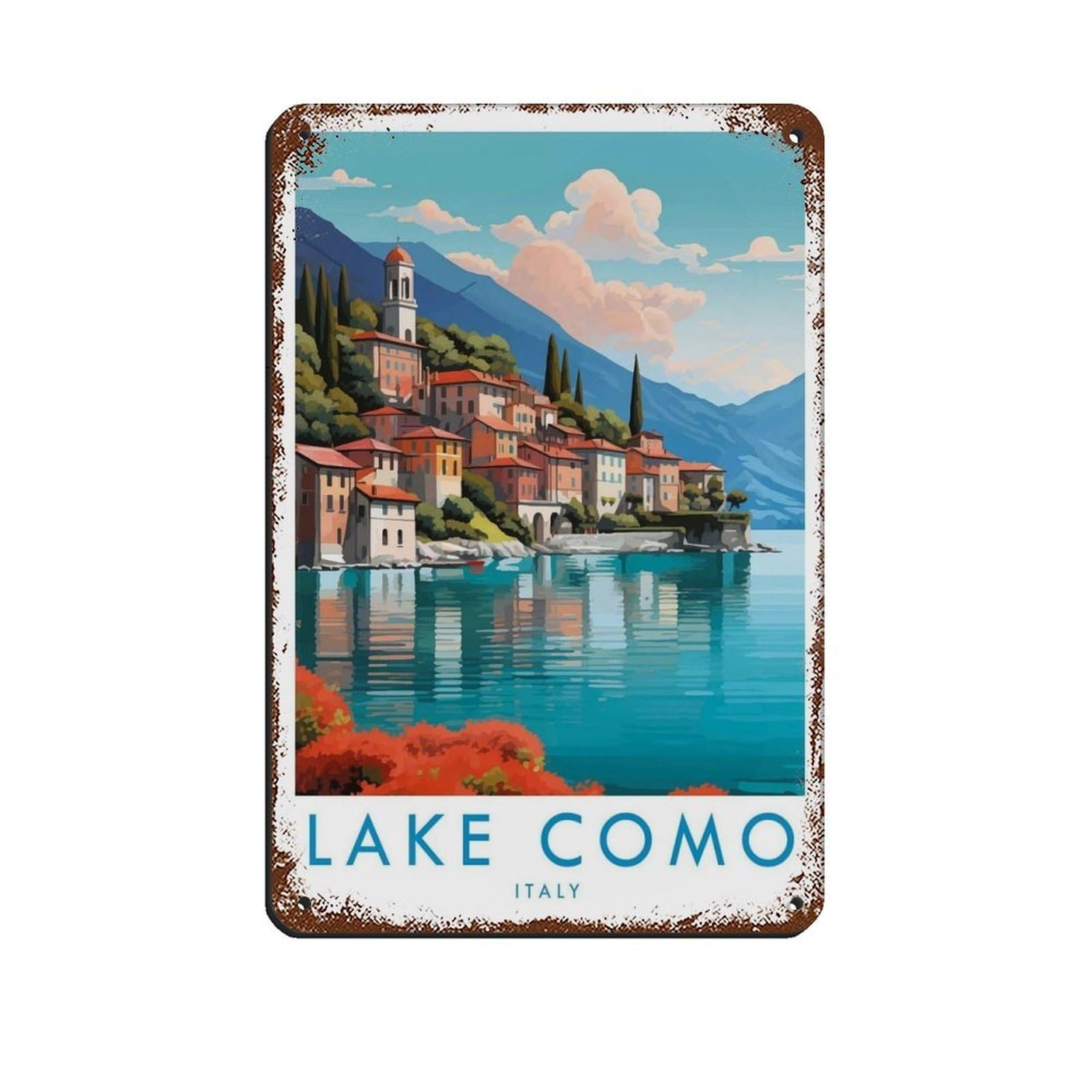 Lake Como Travel Poster, Italy Tin Sign Vintage Metal Pub Club Cafe Bar Home Wall Art Decoration Poster Retro 8x12inch(20x30cm)
