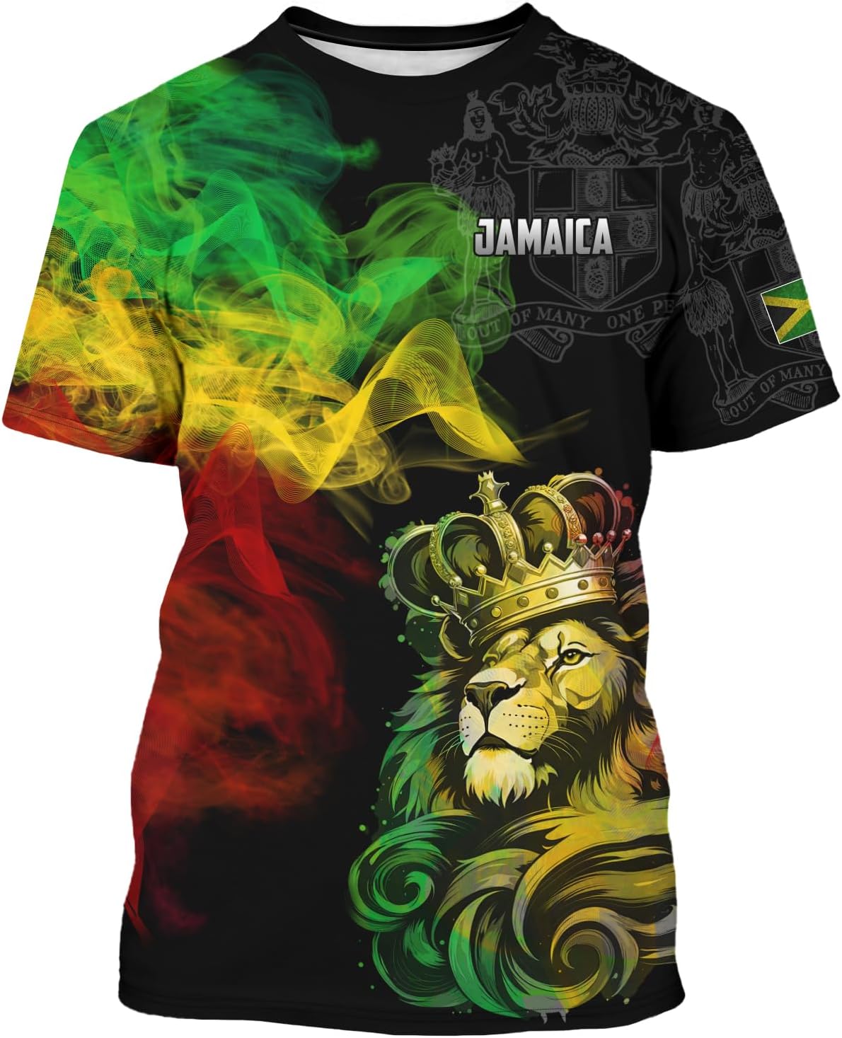 Men's Jamaican Flag T-Shirt Lion Print Short Sleeve Shirt Novelty Round Neck Top Jamaican Tee Unisex