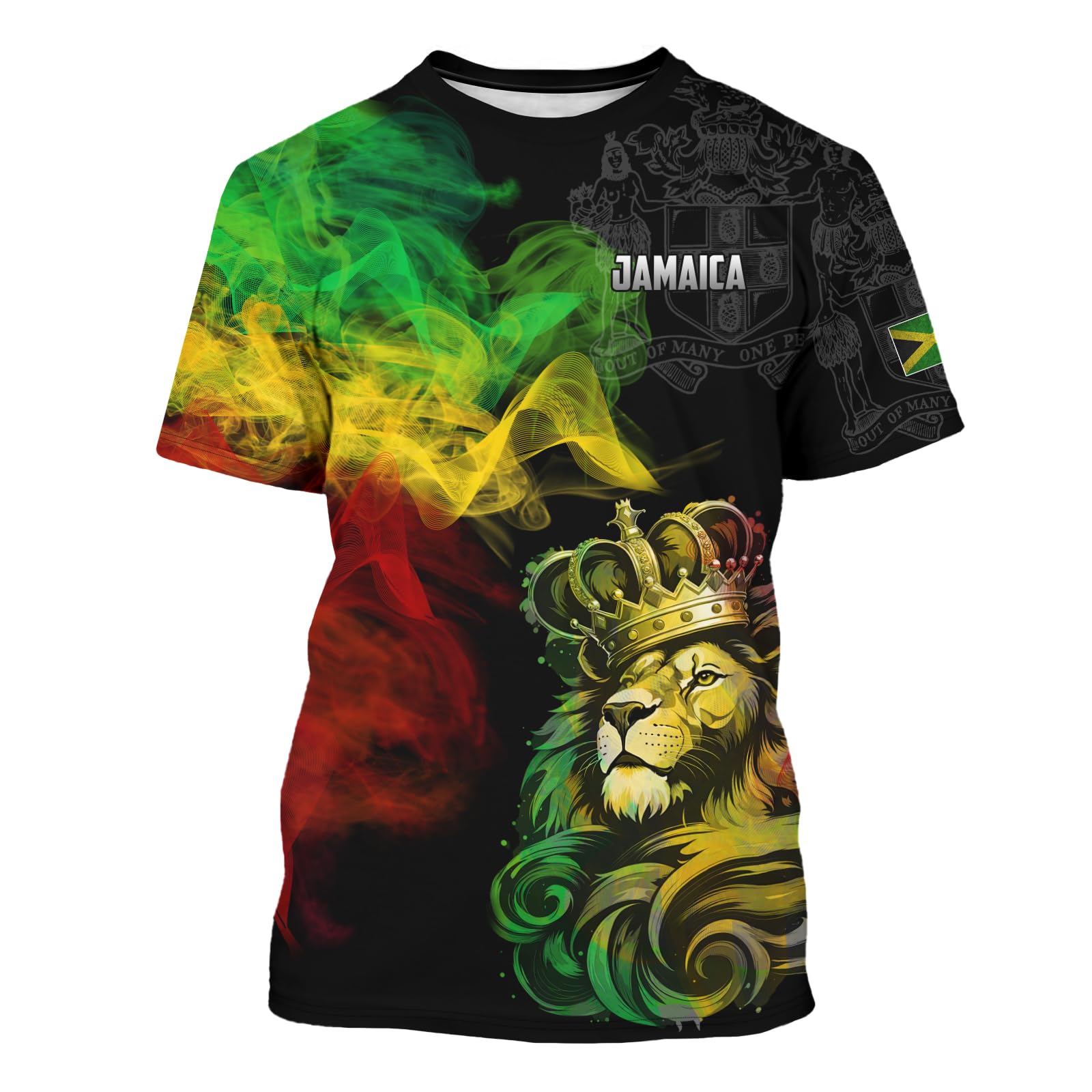 BJQMen's Jamaican Flag T-Shirt Lion Print Short Sleeve Shirt Novelty Round Neck Top Jamaican Tee Unisex