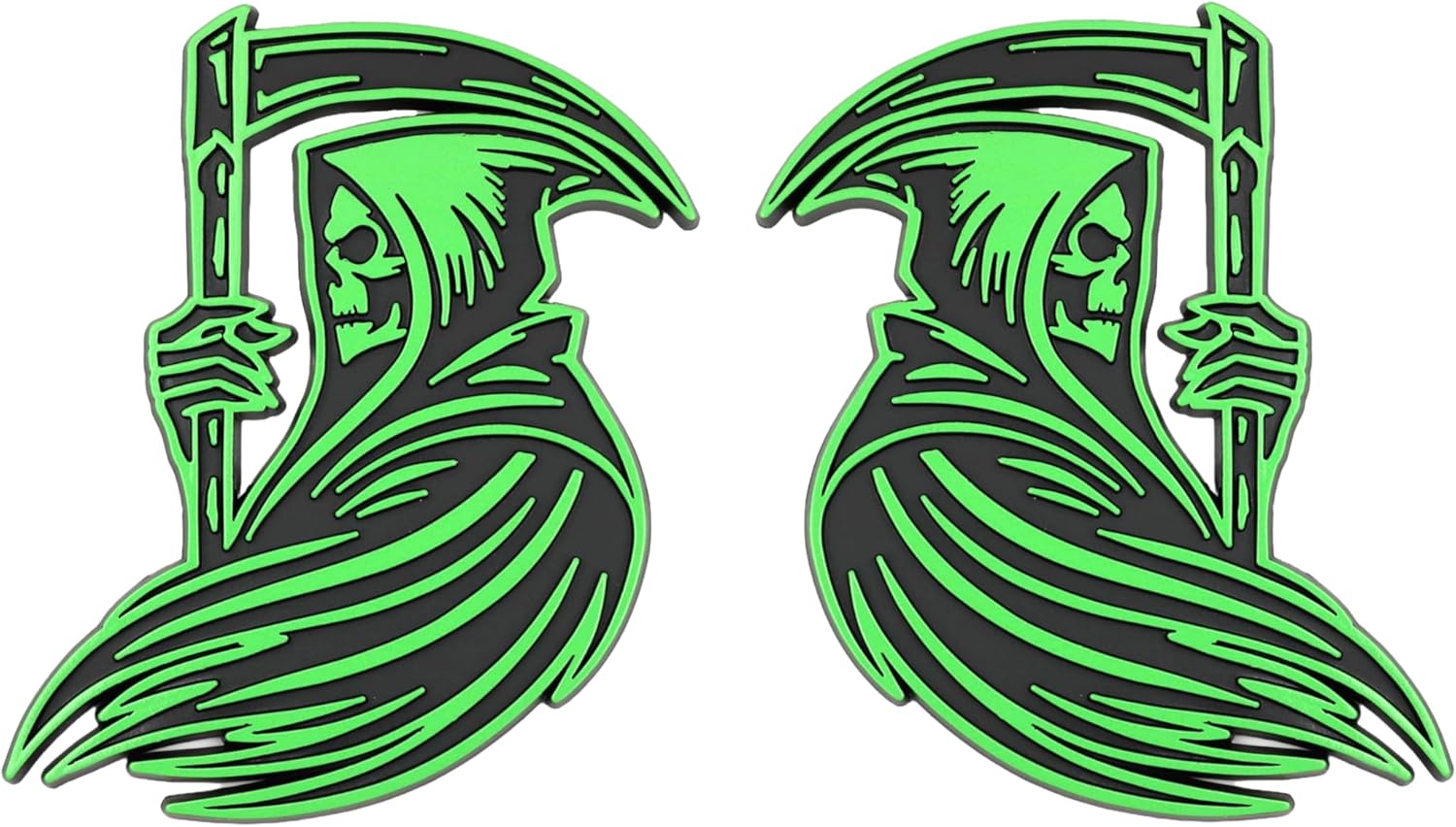 Grim Reaper Emblem 3D Skull Badge – Custom Car Decal Sticker for Car, Truck, SUV – Durable Exterior Trunk, Hood, Fender (Set of 2) (Green)