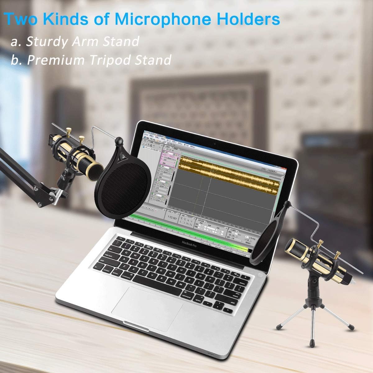 ZealSound Microphone Bundle, Condenser USB Microphone Kit For Phone, PC, Mac Laptop w/Boom Arm Desk Tripod Stand, Shock Mount, Pop Filter for Recording, Podcasts, Streaming, Meeting, YouTube ASMR Gold
