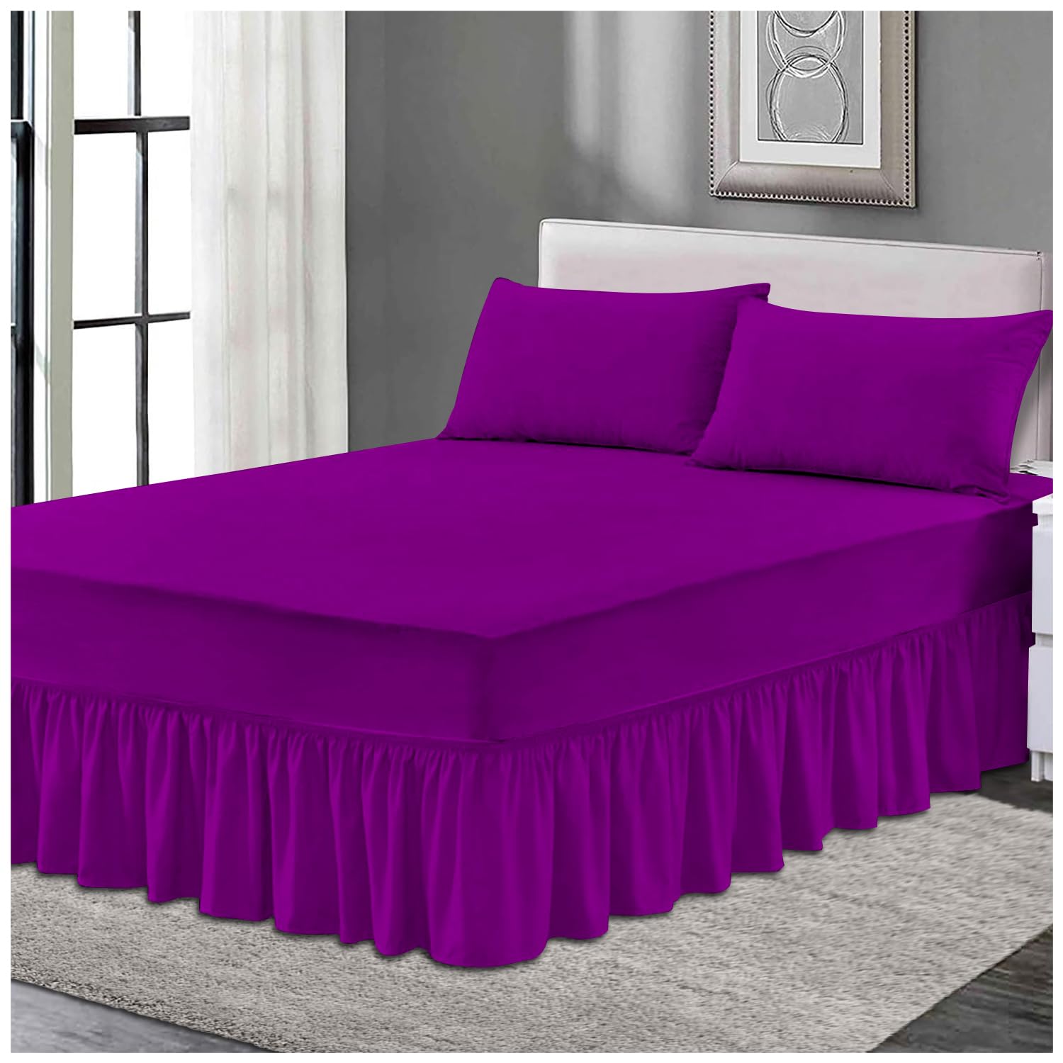 Gc Gaveno Cavailia Berry Plain Elastic Bed Valance Sheet, Ruffles Bed Skirt Sheets, Ultra Soft Bedskirts Valance Bedsheets,