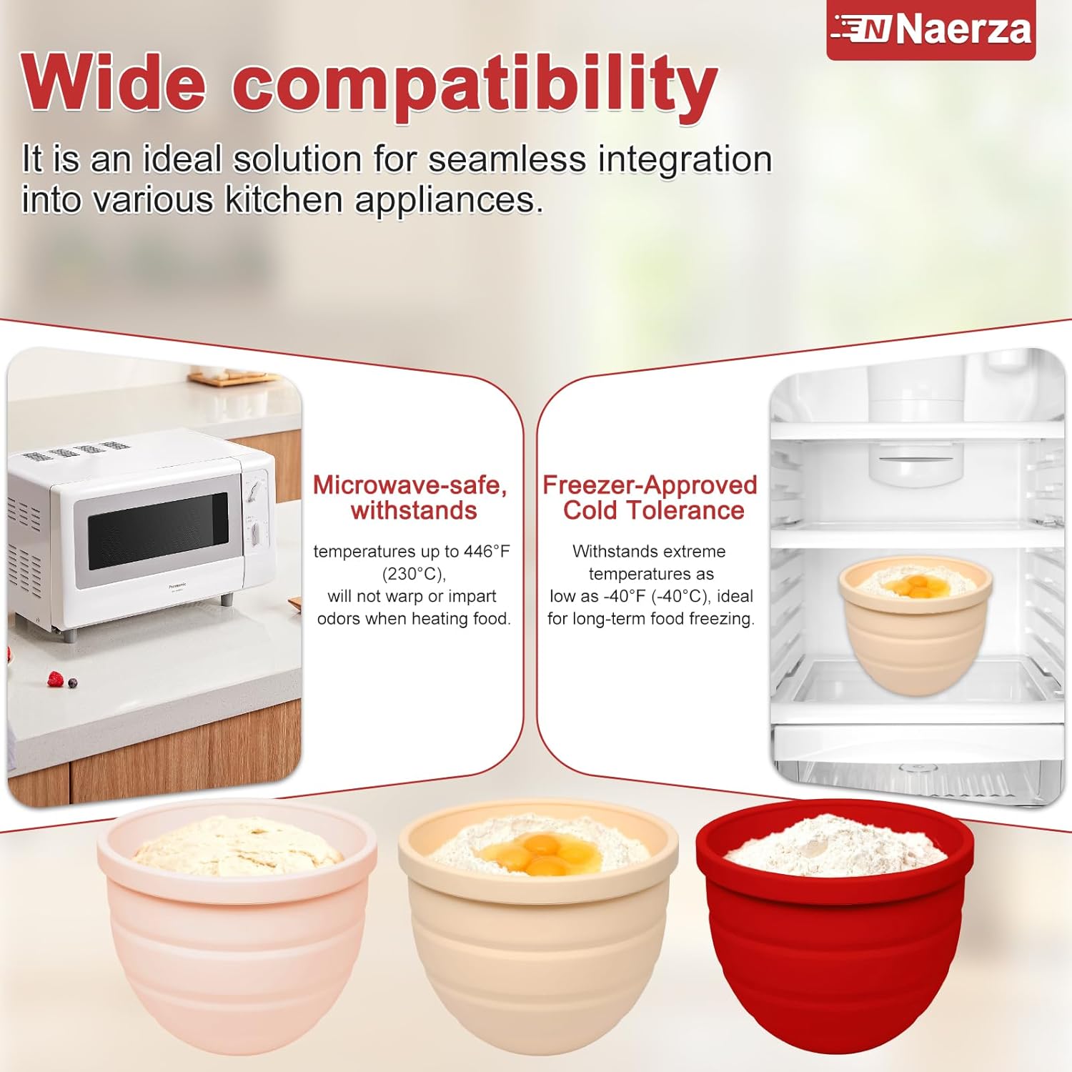 Silicone Bowl Insert for Kitchen Aid 5 Qt Tilt-Head - Patented Design Bowl Liner, 2pack with Lids, Resistant to collapse Thicker Bowl Insert, Foldable, Heat/Cold Resistant (Beige*Pink)
